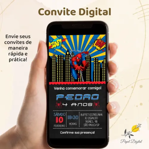 Convite Digital Homem Aranha Modelo 3