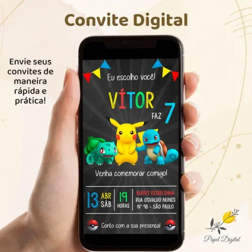 Convite Digital Pokemon Modelo 3