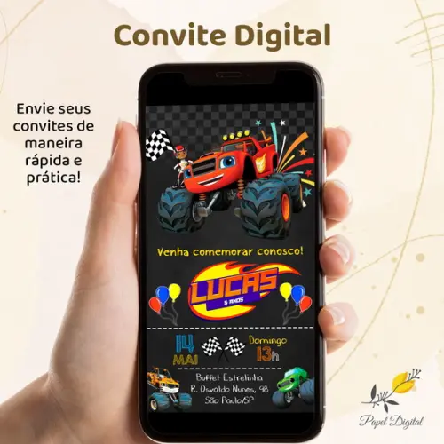 Convite Digital Blaze and the Monster Machines Modelo 2