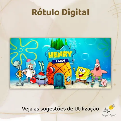 Rótulo Digital Cofrinho ou Caneca Bob Esponja