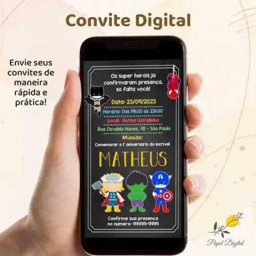 Convite Digital Super Heróis Modelo 9