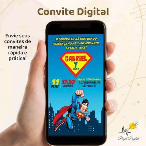 Convite Digital Super Homem Modelo 1