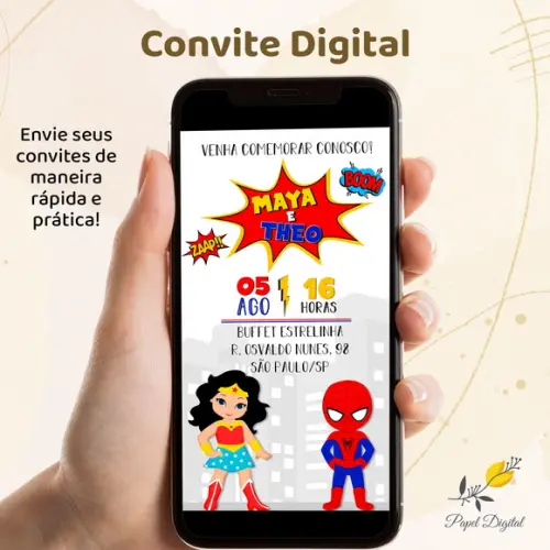 Convite Digital Super Heróis Modelo 8