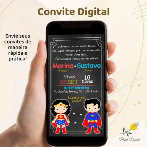 Convite Digital Super Heróis Modelo 7