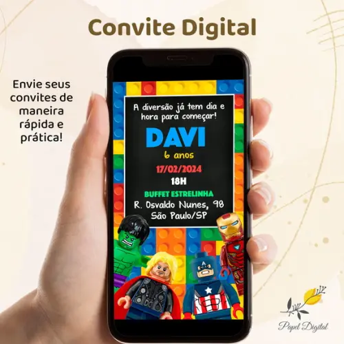 Convite Digital Lego Marvel Modelo 2