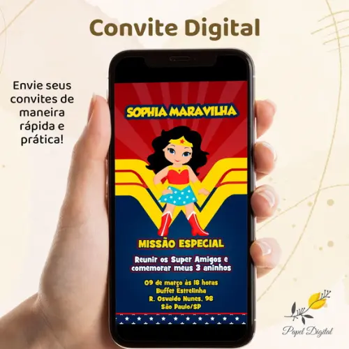 Convite Digital Mulher Maravilha Modelo 3