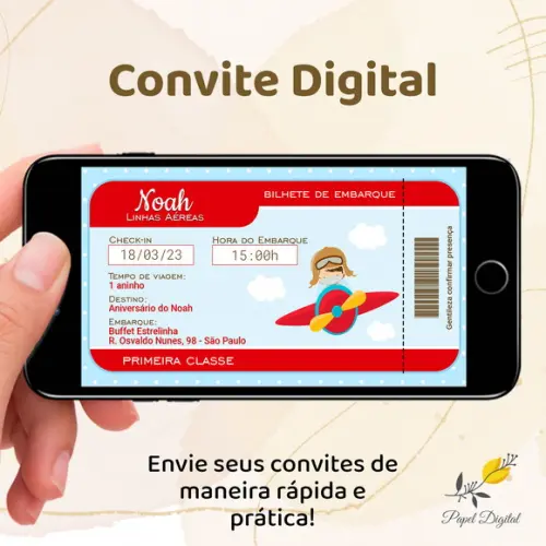 Convite Digital Aviador Modelo 3