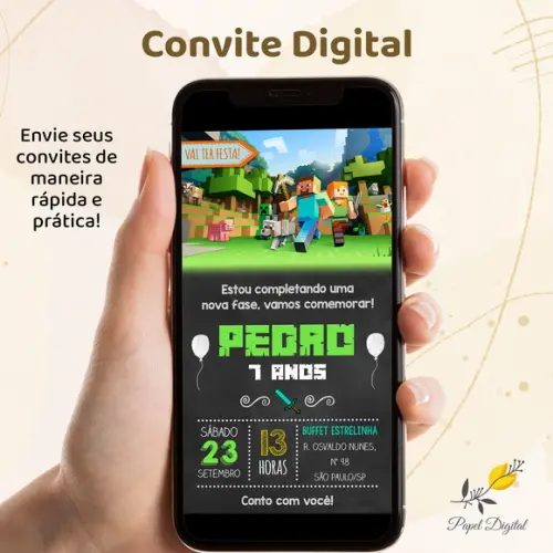 Convite Digital Minecraft Modelo 2