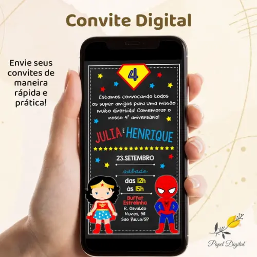 Convite Digital Super Heróis Modelo 6