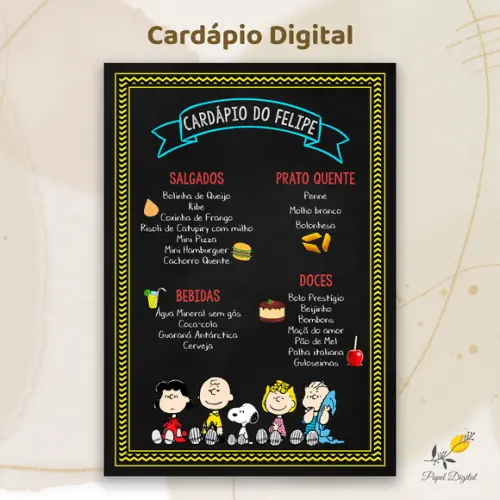 Cardápio Digital Festa Infantil Snoopy