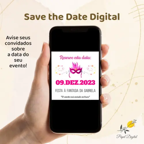 Save The Date Digital Festa à Fantasia Modelo 1