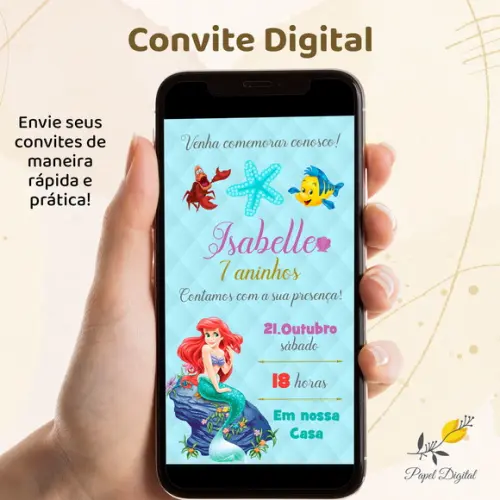 Convite Digital Pequena Sereia Modelo 4