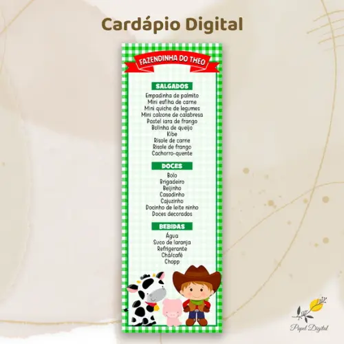 Cardápio Digital Festa Infantil Fazendinha