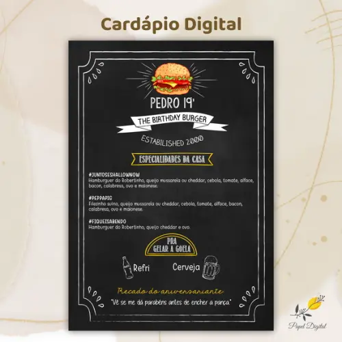 Cardápio Digital Festa Aniversário Hambúrguer