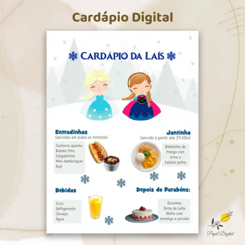 Cardápio Digital Festa Infantil Frozen