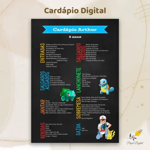 Cardápio Digital Festa Infantil Pokemon Modelo 2
