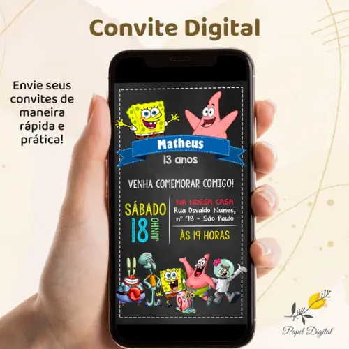Convite Digital Bob Esponja
