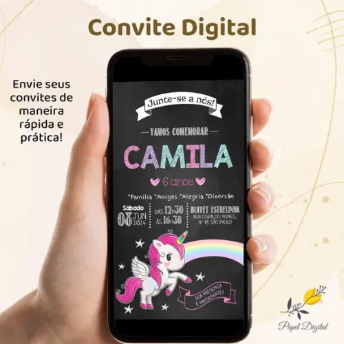 Convite Digital Unicórnio Modelo 6