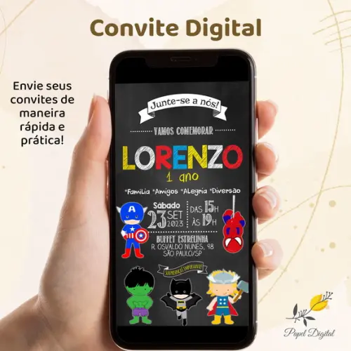 Convite Digital Super Heróis Modelo 5