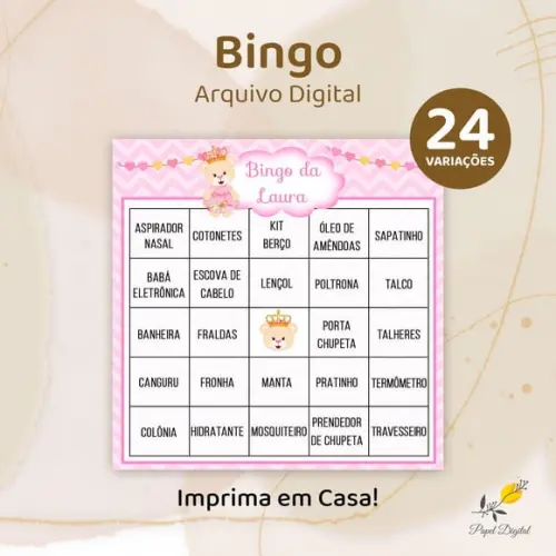 Bingo Chá de Bebê - Arquivo Digital - Menina 24un.