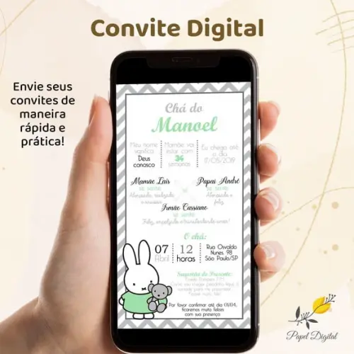 Convite Digital Chá de Bebê Tema Miffy Bunny