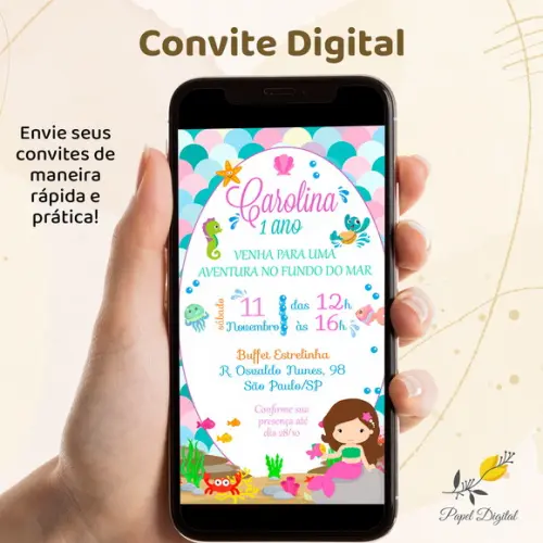 Convite Digital Sereia Modelo 3