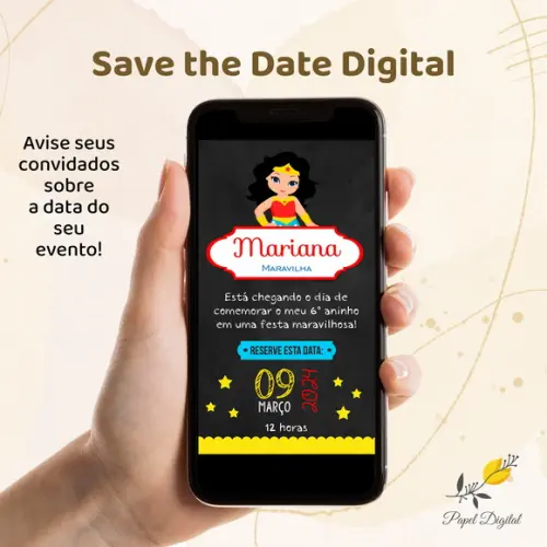 Save The Date Digital Mulher Maravilha Modelo 1