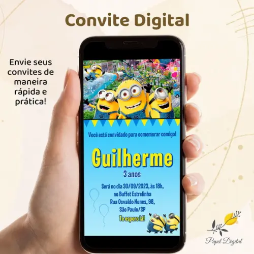 Convite Digital Minions Modelo 3