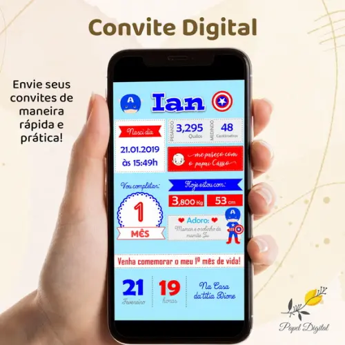 Convite Digital Capitão América Modelo 2
