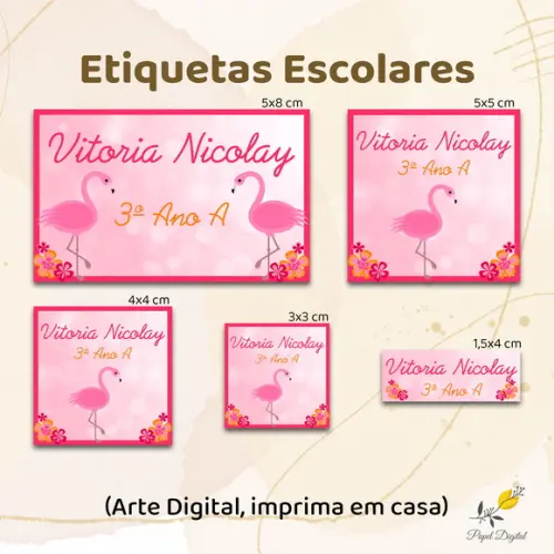 Etiquetas Escolares Flamingo - Arte Digital