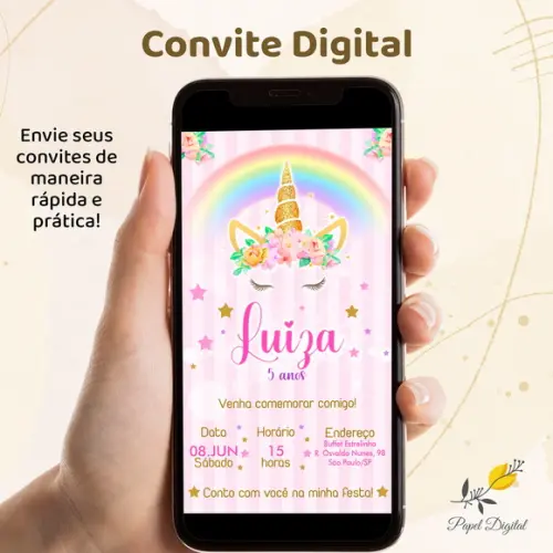 Convite Digital Unicórnio Modelo 5