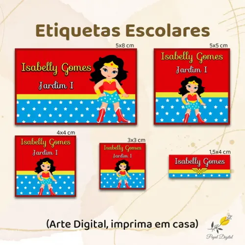 Etiquetas Escolares Mulher Maravilha - Arte Digital