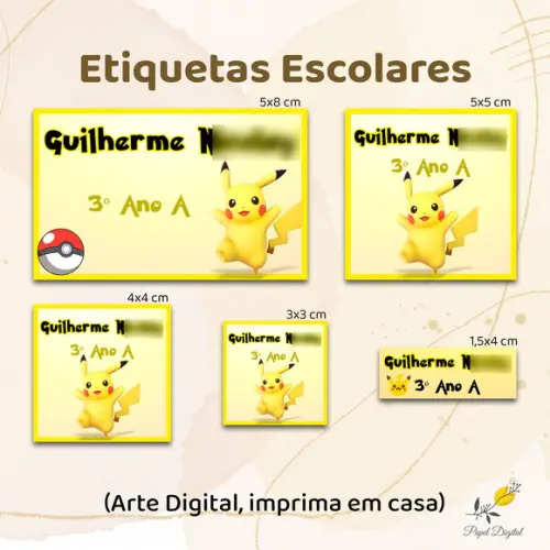 Etiquetas Escolares Pokemon - Arte Digital