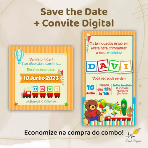 Convite + Save The Date Digital Brinquedos