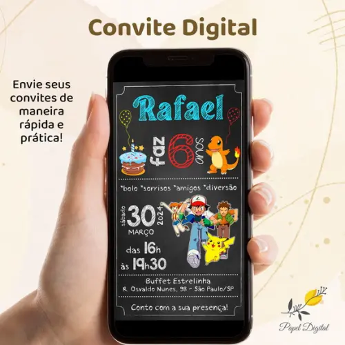 Convite Digital Pokemon Modelo 1