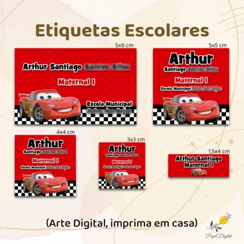Etiquetas Escolares Carros - Arte Digital