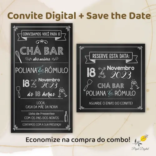 Convite + Save The Date Digital Chá Bar