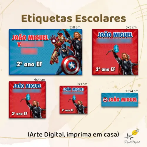 Etiquetas Escolares Vingadores - Arte Digital