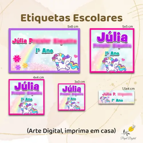 Etiquetas Escolares Unicórnio - Arte Digital Modelo 1