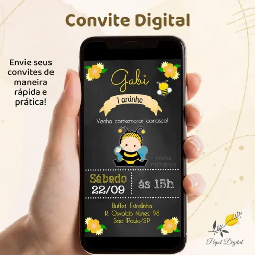 Convite Digital Abelhinha Modelo 1