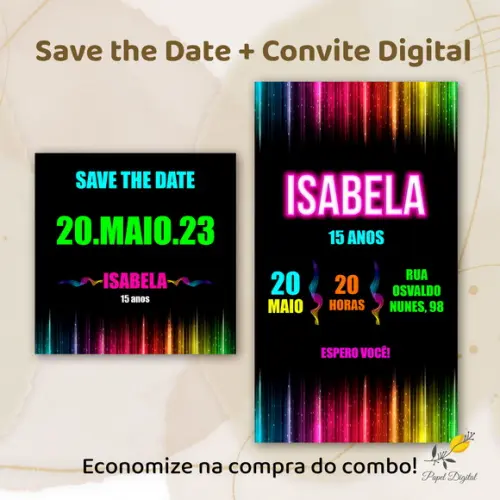 Convite + Save The Date Digital Neon