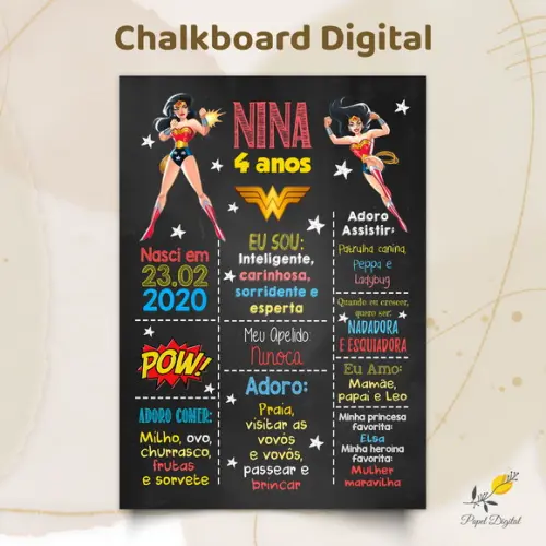 Chalkboard Digital Mulher Maravilha Modelo 1