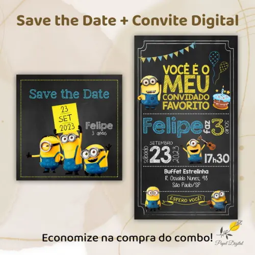 Convite + Save The Date Digital Minions