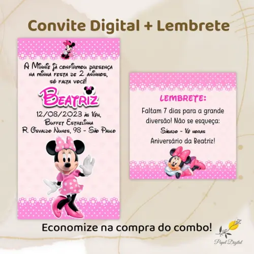 Convite + Lembrete Digital Minnie Modelo 1