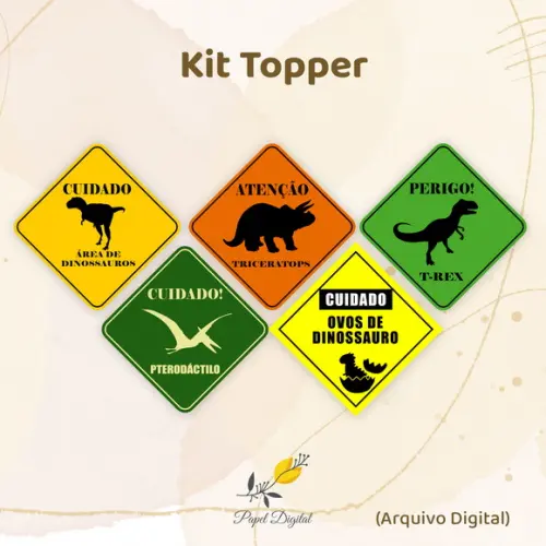 Kit 5 Tags Digitais Dinossauro