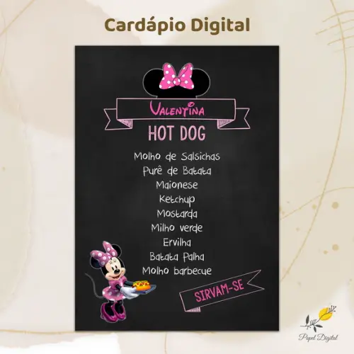 Cardápio Digital Festa Infantil Minnie Rosa