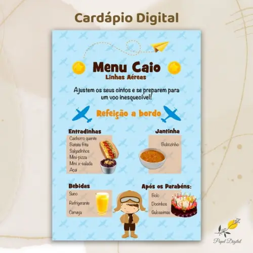 Cardápio Digital Festa Infantil Aviador