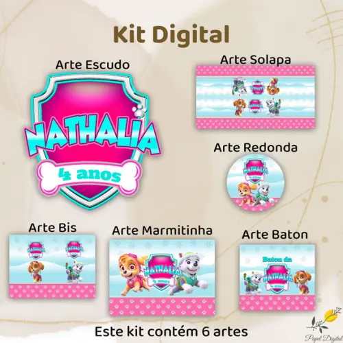 Kit Digital Patrulha Canina Rosa Modelo 1