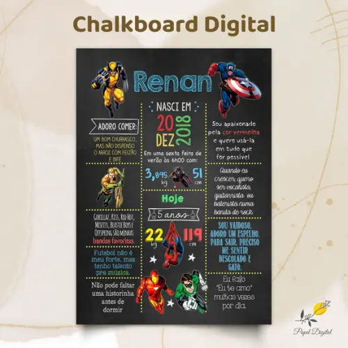 Chalkboard Digital Super Heróis Modelo 4
