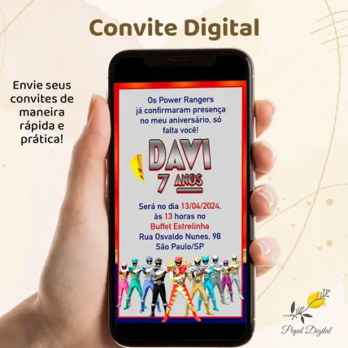 Convite Digital Power Rangers Modelo 1